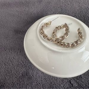 Gold Tone Braided Hoop Post Earrings